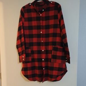Zanzea Women's Red and Black Plaid Button Down Shirt